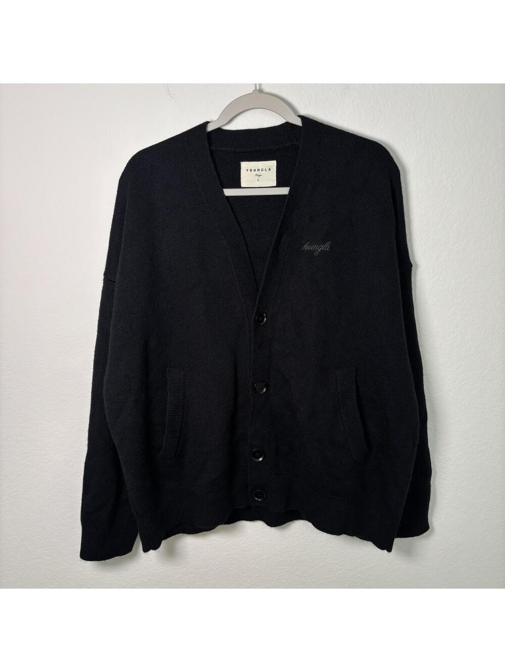 YoungLA Knit Cardigan Men’s Size Large Black Sweater Gym Streetwear Gym Bro